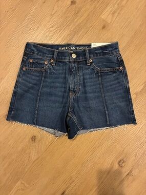 American Eagle Outfitters Dark Blue High-Rise Denim Cutoff Shorts